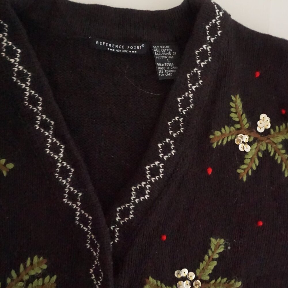 Vintage Reference Point Black Cardinal Bird Holiday Nature Button Cardigan L - Picture 9 of 9